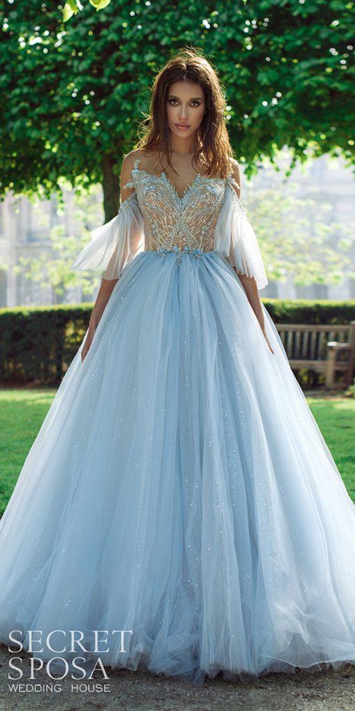 colored wedding dresses blue princess off the shoulder sweetheart neckline