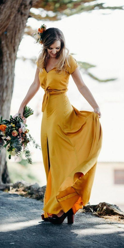 colored wedding dresses long yellow with cap sleeves simple clara rice