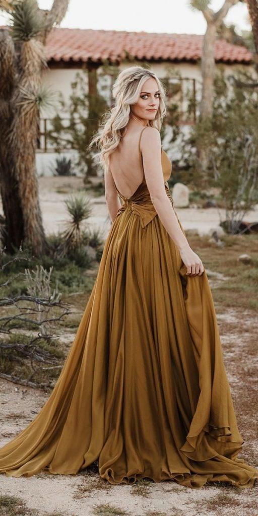 colored wedding dresses with spaghetti straps low back mustard lindsay hackney