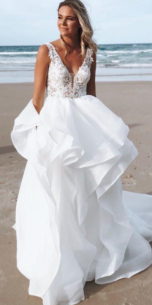 lace beach wedding dresses ball gown lace top ruffled skirt goddessbynature