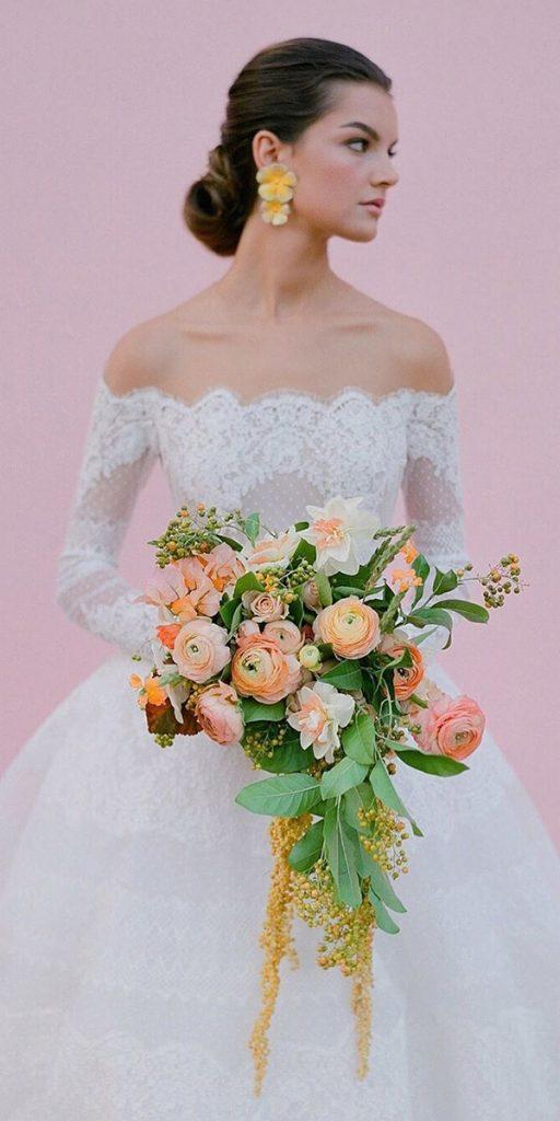 lace wedding dresses with sleeves ball gown off the shoulder strapless zuhairmurad
