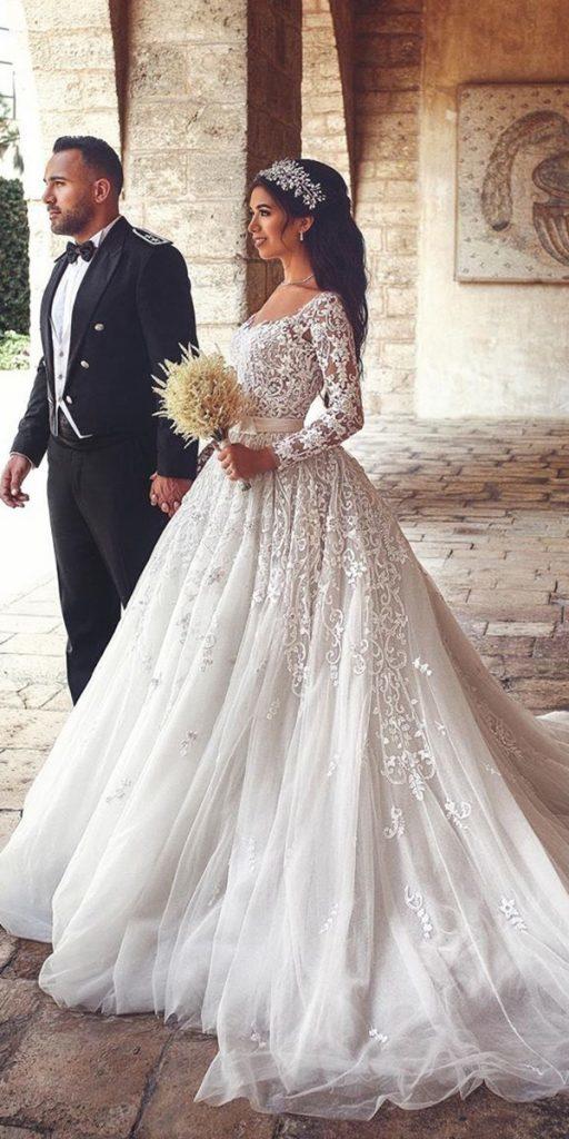 lace wedding dresses with sleeves ball gown with train romantic ahmadyounesphotography