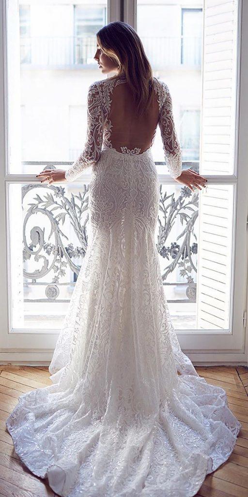 long sleeve wedding dresses fit and flare ilusion back lace with train suzanneharward