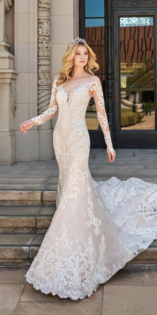 mermaid wedding dresses with illusion long sleeves lace val stefani