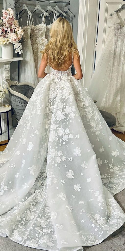 modern wedding dresses ball gown floral appliques low back pallascouture