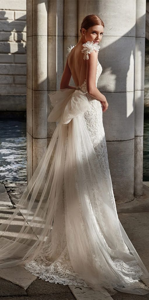modern wedding dresses lace slip with bow low back nicolemilano