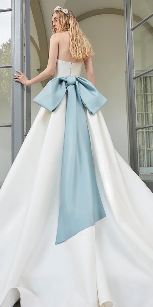 modern wedding dresses low back with blue bow sareh nouri