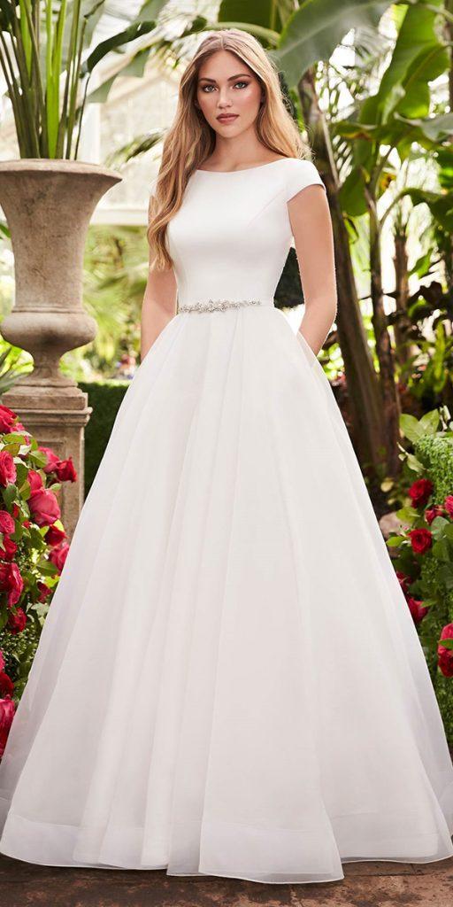 modest wedding dresses a line with cap sleeves mikaellabridal