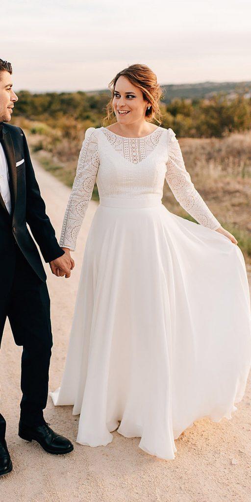 modest wedding dresses a line with long sleeves lace rustic saramonika