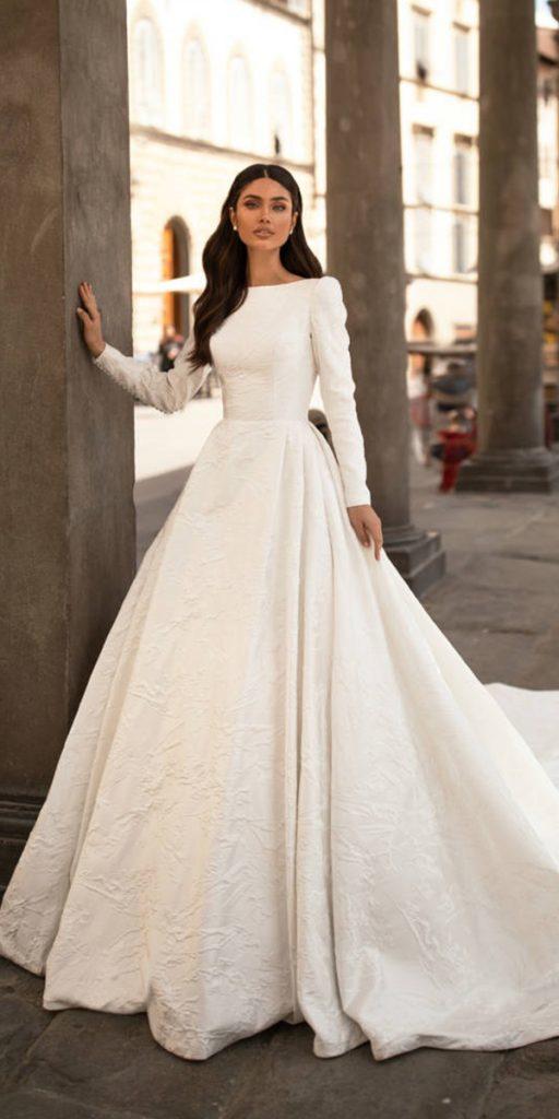 modest wedding dresses with long sleeves a line simple millanova