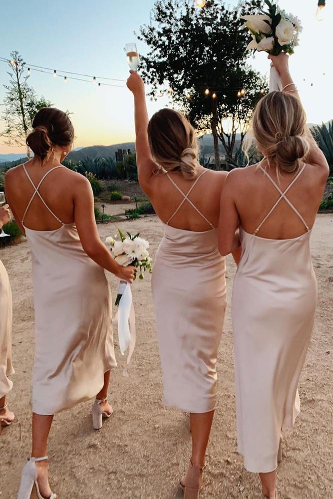 short bridesmaids dresses champagne backless summer with straps mumuweddings