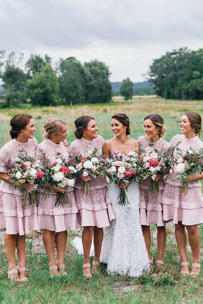 short bridesmaids dresses pink with sleeves rustic figtree wedding photography