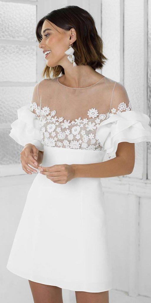 short wedding dresses with cape sleeves illusion neckline rimearodaky