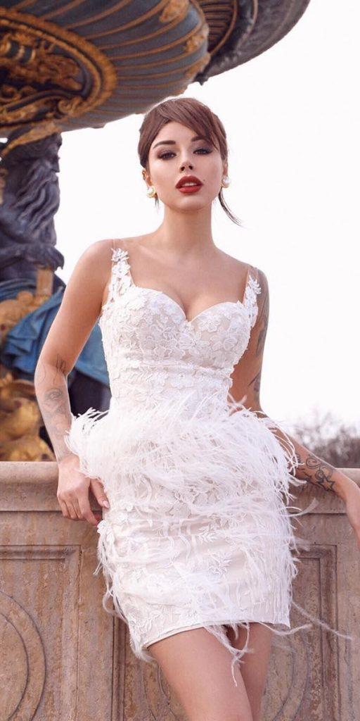 short wedding dresses with spaghetti straps fringe lace sweetheart aurorawsalon