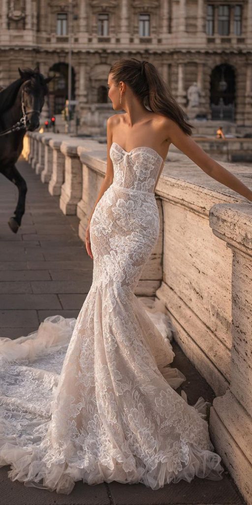 strapless wedding dresses lace mermaid train berta