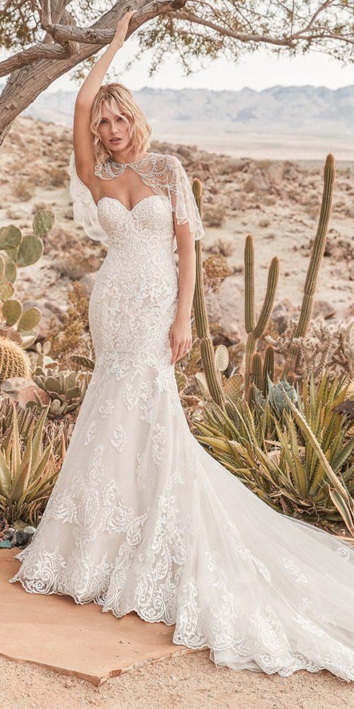 sweetheart mermaid wedding dresses strapless with vintage cape train maggiesottero