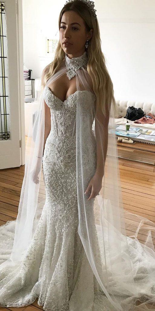 sweetheart mermaid wedding dresses vintage strapless with cape pearls nektaria
