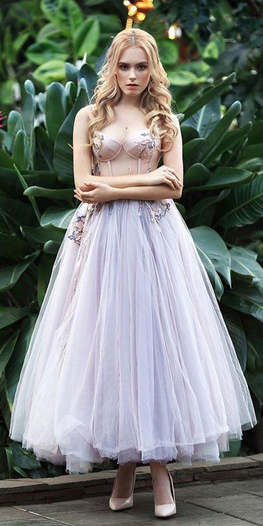 tea length wedding dresses sweetheart neckline strapless purple skirt country svetaboynovich