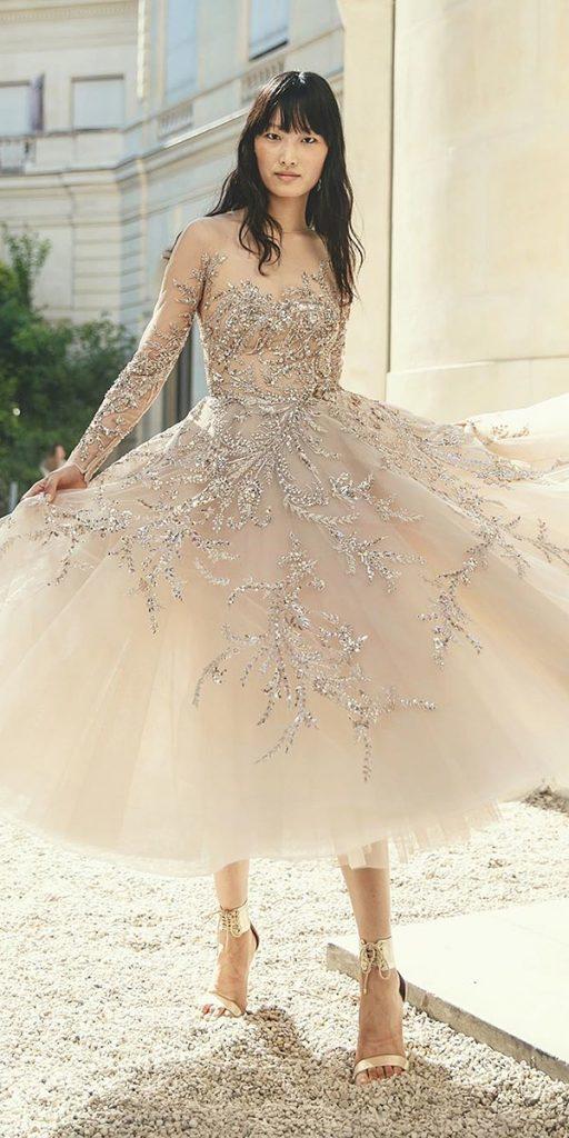 tea length wedding dresses with long sleeves modern jeweled beaded zuhairmuradofficia