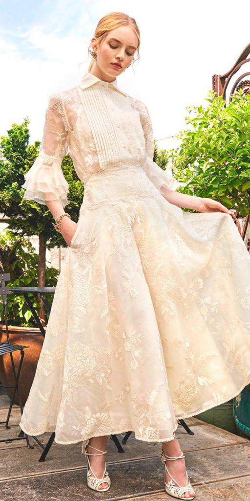 tea length wedding dresses with three quote sleeves lace country modest marchesafashion