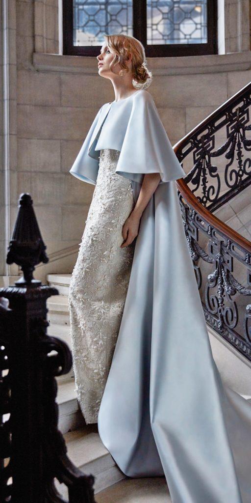  wedding dresses spring 2020 sheath beaded with blue cape sareh nouri