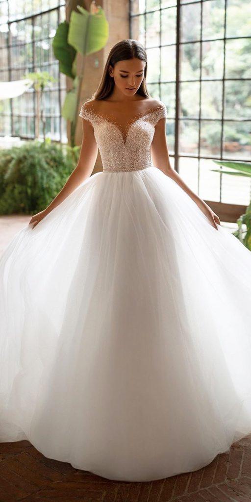 a line wedding dresses illusion neckline with cap sleeves sequins sweetheart neckline millanova