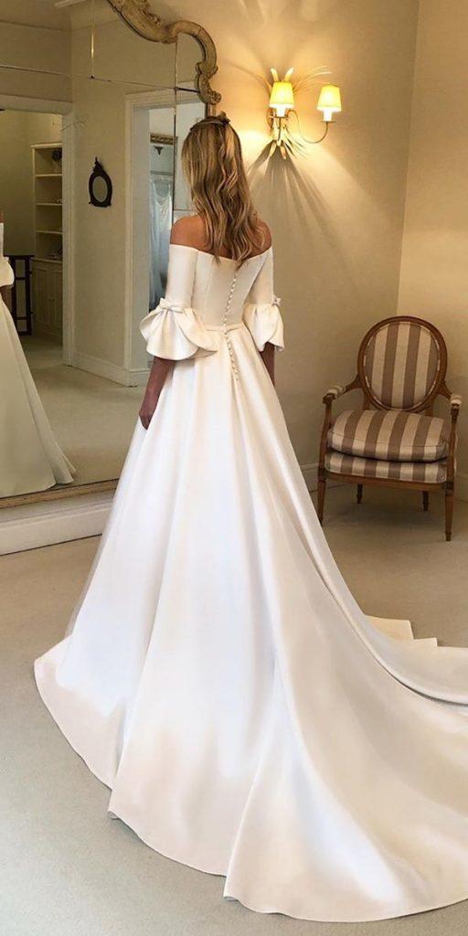 a line wedding dresses simple with long sleeves simple off the shoulder train wanda borges