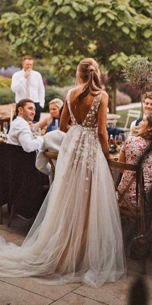 a line wedding dresses v back with floral blush liz martinez