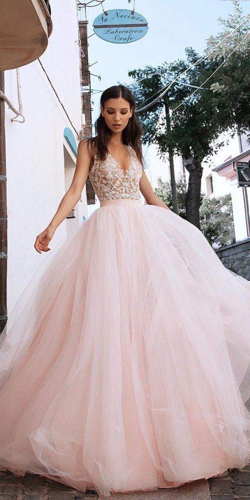 ball gown wedding dresses lace top tulle skirt blush hoflastudio
