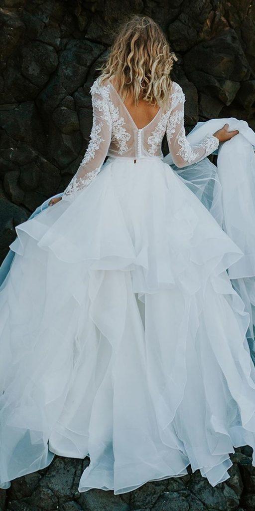 ball gown wedding dresses with long sleeves lace top ruffled skirt goddessbynature