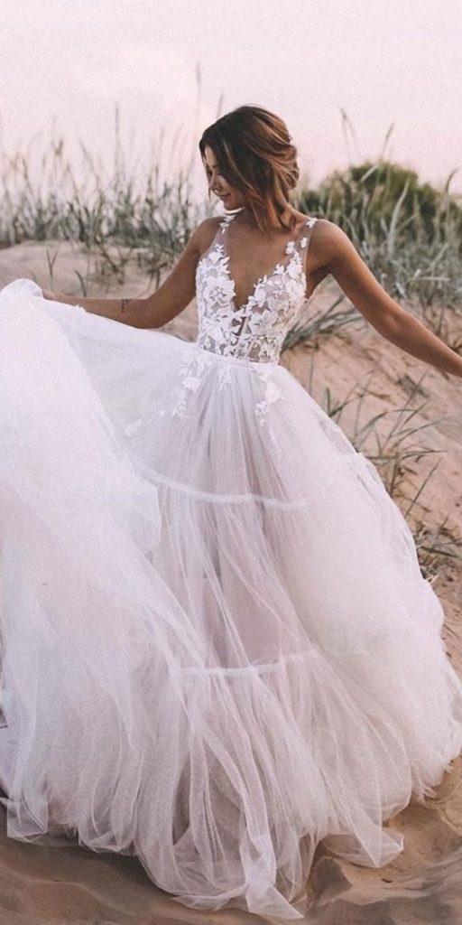 bohemian wedding dresses a line plunging neckline floral top country kattya lisa