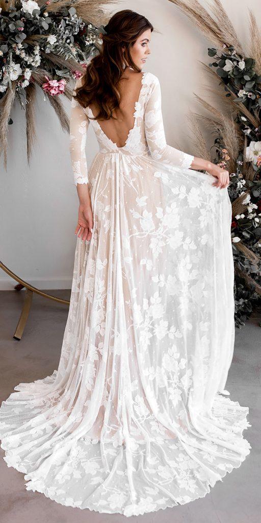 bohemian wedding dresses a line with long sleeves train wearyourlovexo