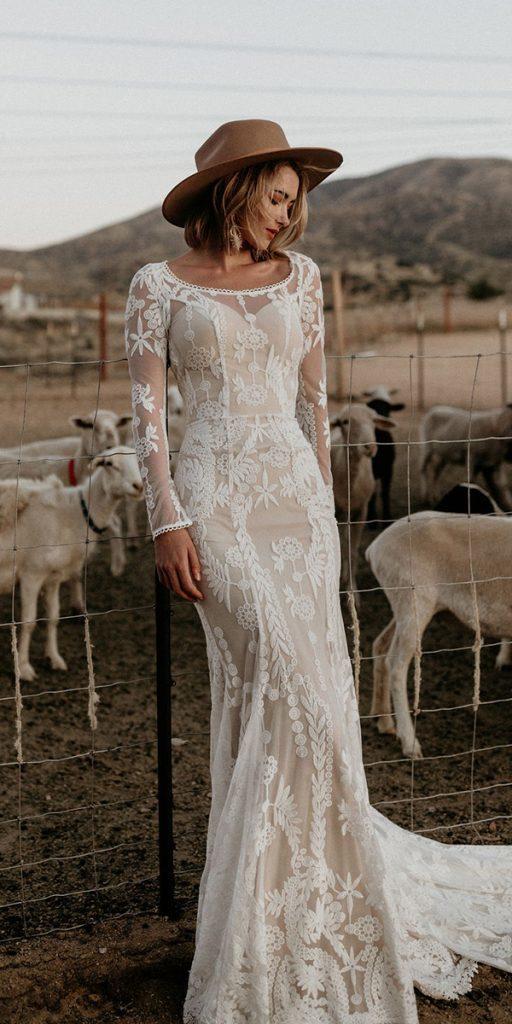 bohemian wedding dresses sheath with long sleeves rustic dreamersandlovers