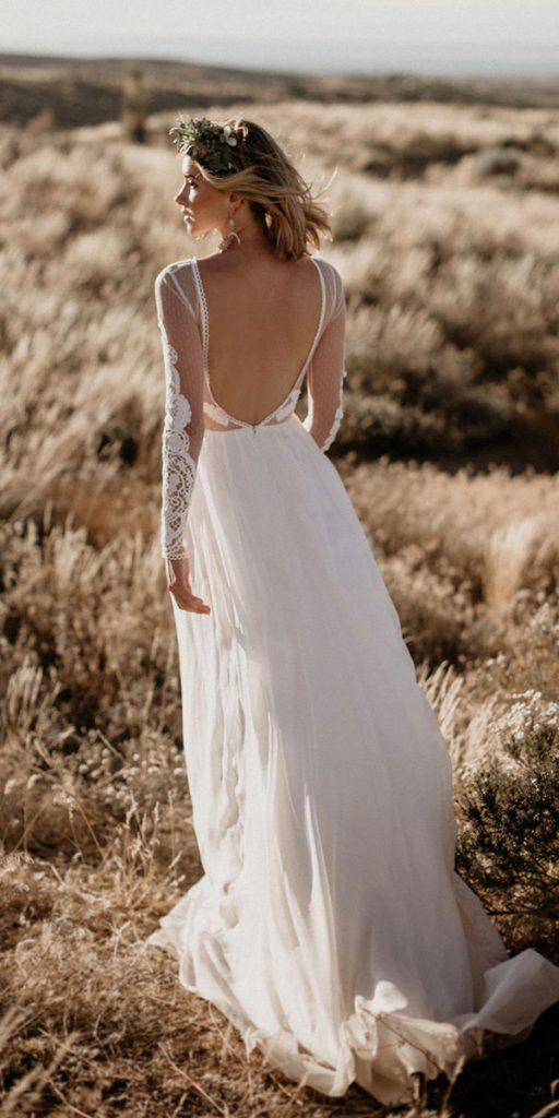 boho wedding dresses with sleeves a line open back lace country dremers and lovers