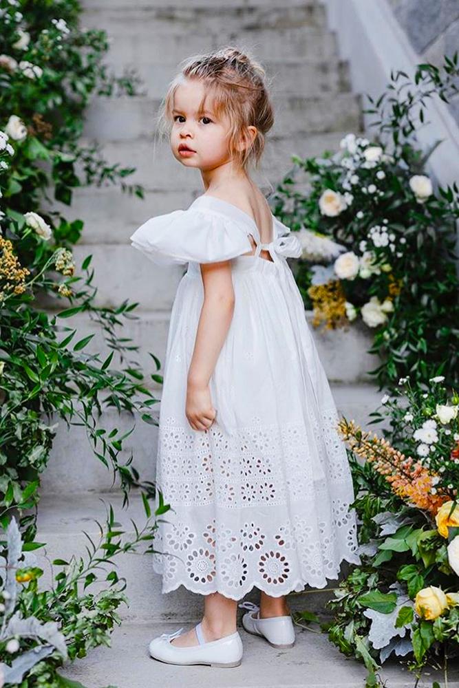 country flower girl dresses with puff sleeves rustic white zhenyaswan