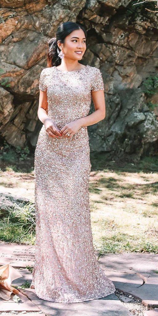 fall wedding guest dresses long sequins with cap sleeves adriannapapell