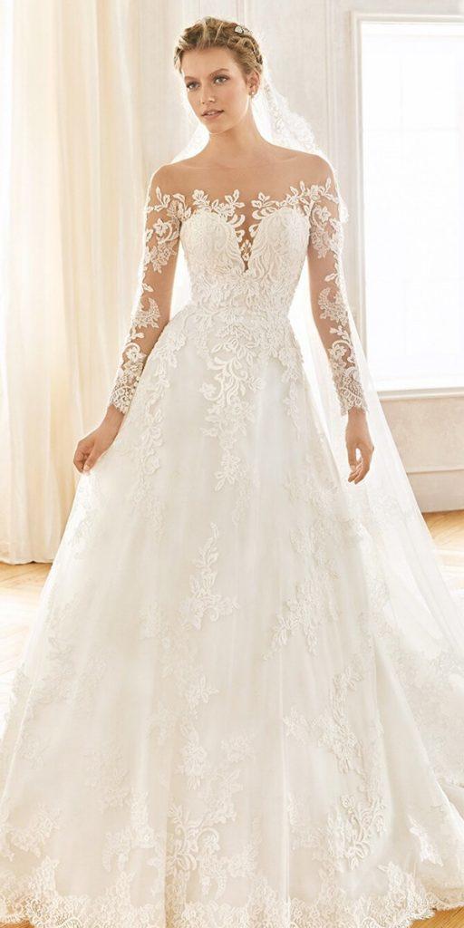 illusion long sleeve wedding dresses a line off the shoulder sweetheart neckline lace la sposa