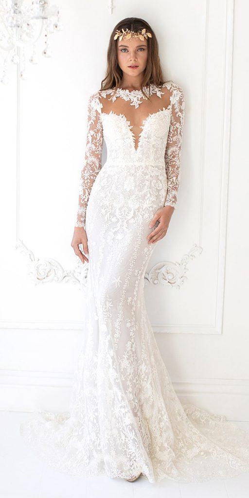 illusion long sleeve wedding dresses trumpet tattoo neckline winnie couture