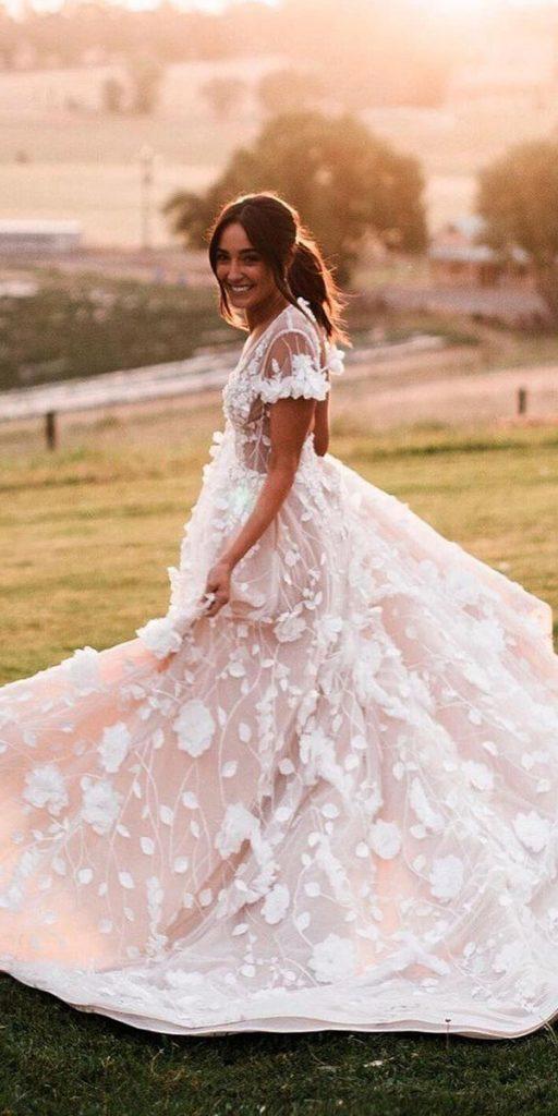 ivory wedding dresses floral appliques with cap sleeves pallascouture
