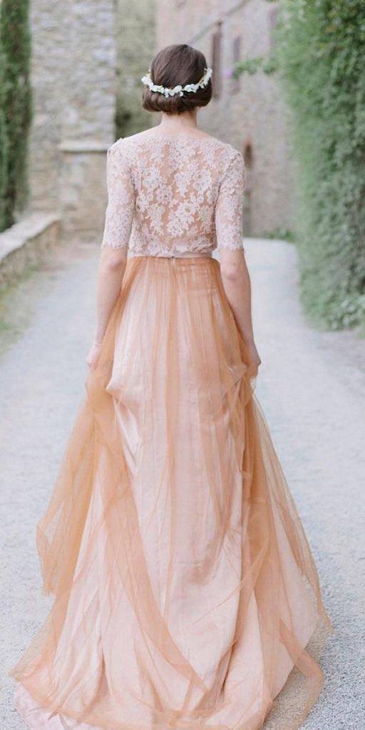 ivory wedding dresses lace top with sleeves a line thelaceatelier