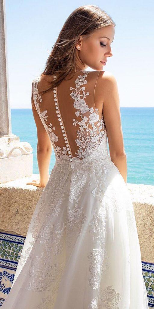 lace back wedding dresses a line illusion tattoo effect with buttons pronovias