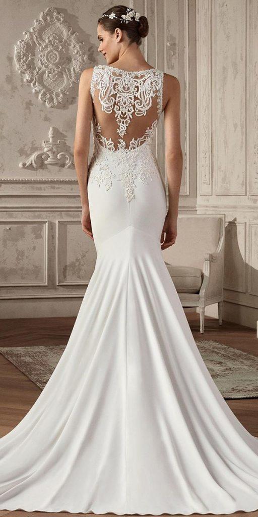 lace back wedding dresses fit ad flare tattoo effect sleveless stpatrickbridal