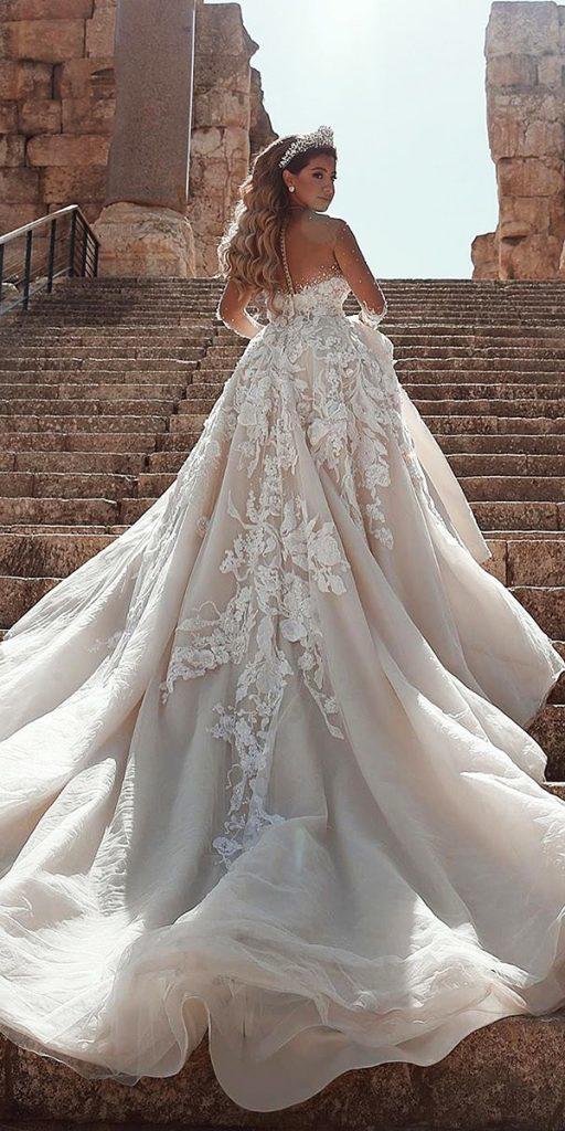 lace ball gown wedding dresses illusion back with train saidmhamadofficial