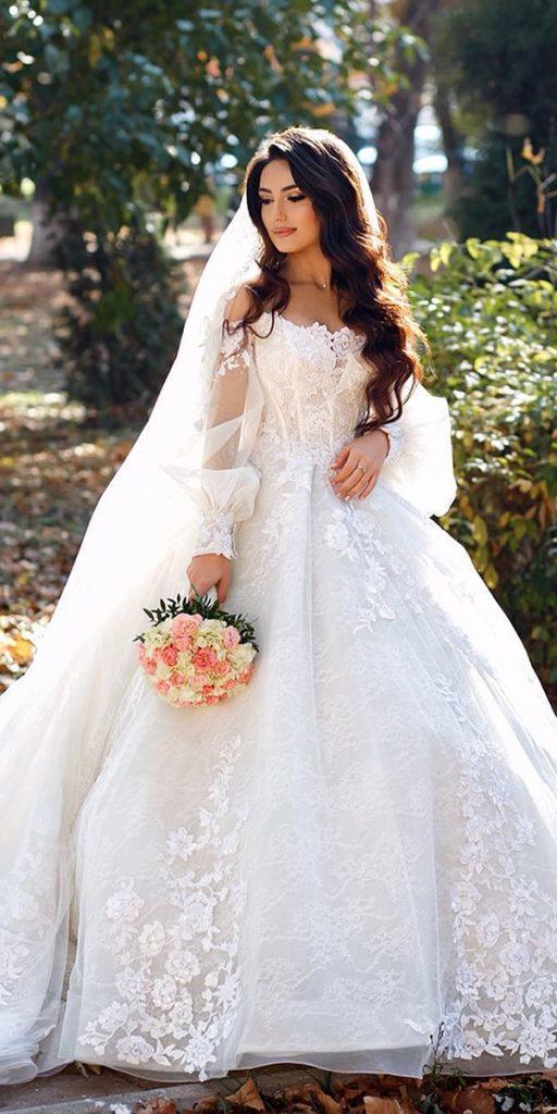 lace ball gown wedding dresses off the shoulder sleeves strapless neckline sultan alisultanov