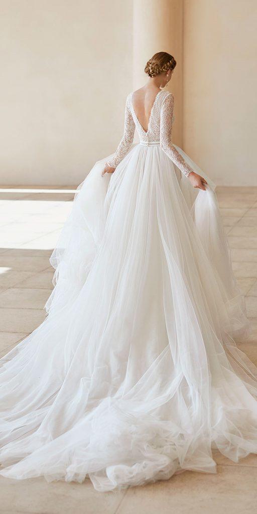 lace ball gown wedding dresses v back with long rosa clara