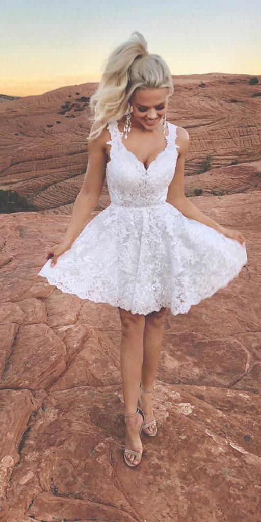 lace short wedding dresses sweetheart neckline sleveless sherrihill