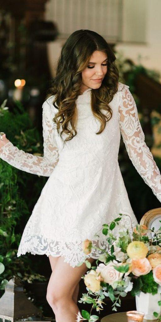 lace short wedding dresses with long sleeves country lauren rae photography