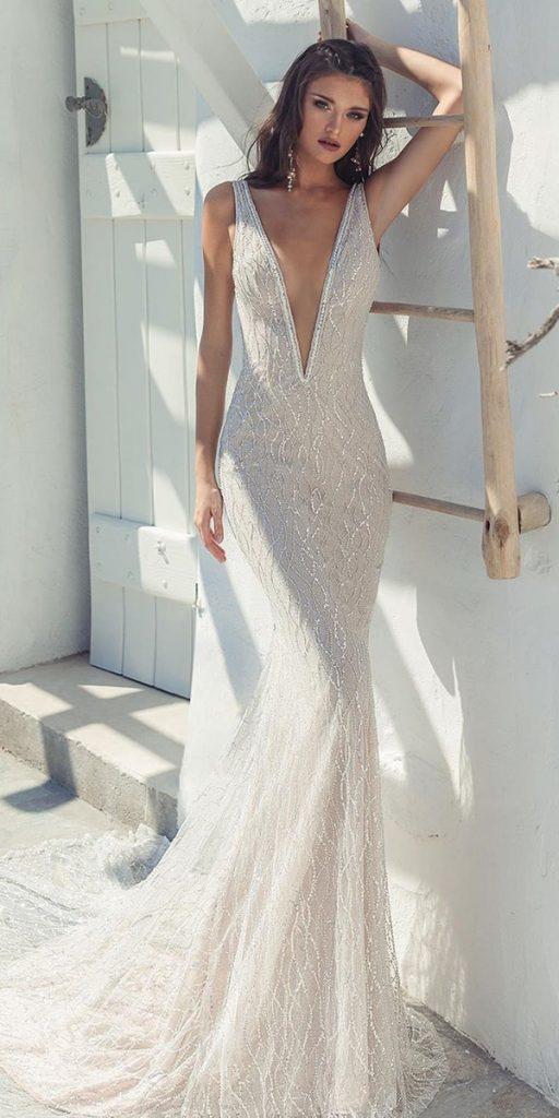 mermaid wedding dresses sexy deep v neckline sequins beach julievinobridal
