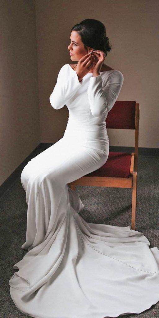 modest wedding dresses with sleeves sheath simple with train justinalexander