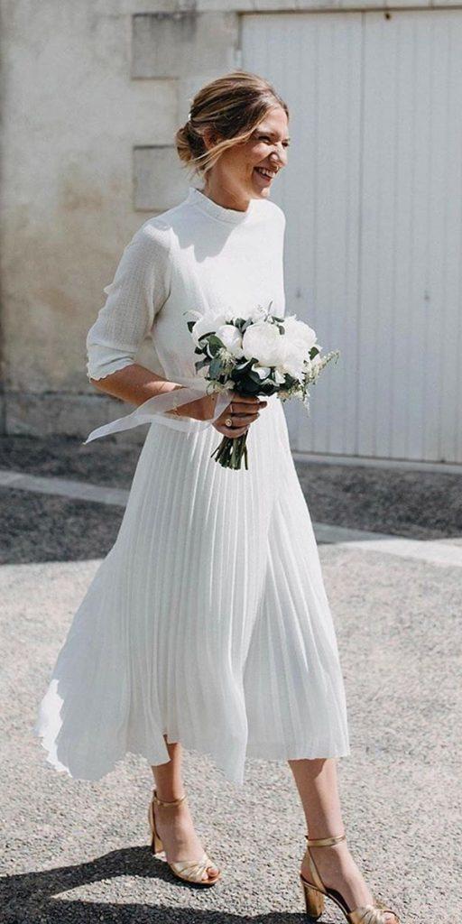 Long Sleeve Sheath Wedding Dresses Simple Modest Country